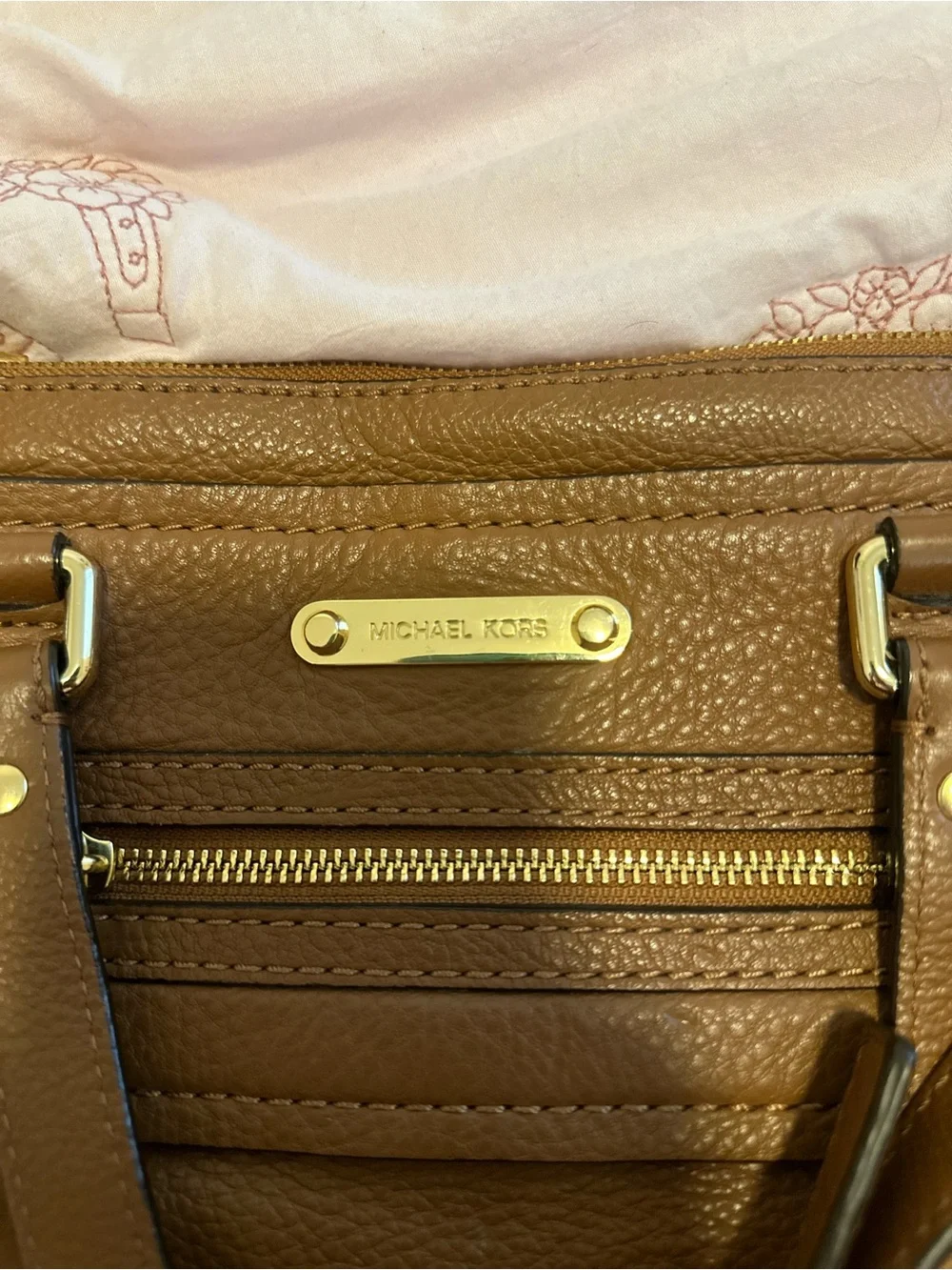 Michael Kors Brown Leather Satchel with Gold Hardware